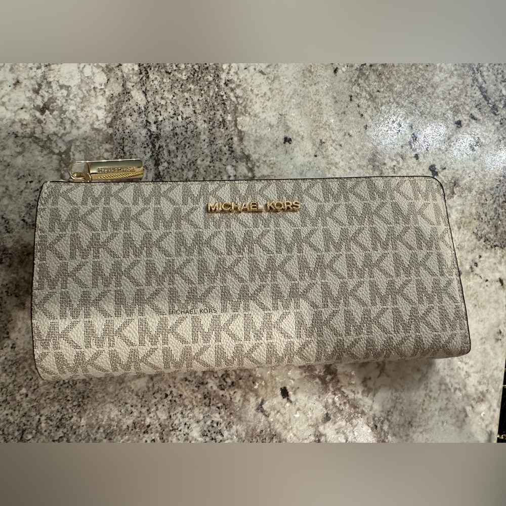 Michael Kors Tan Monogram Zip Wallet